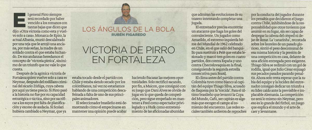 Victoria de pirro en Fortaleza - originariamente publicado en El Comercio, el 07.07.14. (Artículo escaneado de la versión imprenta en el periódico El Comercio.