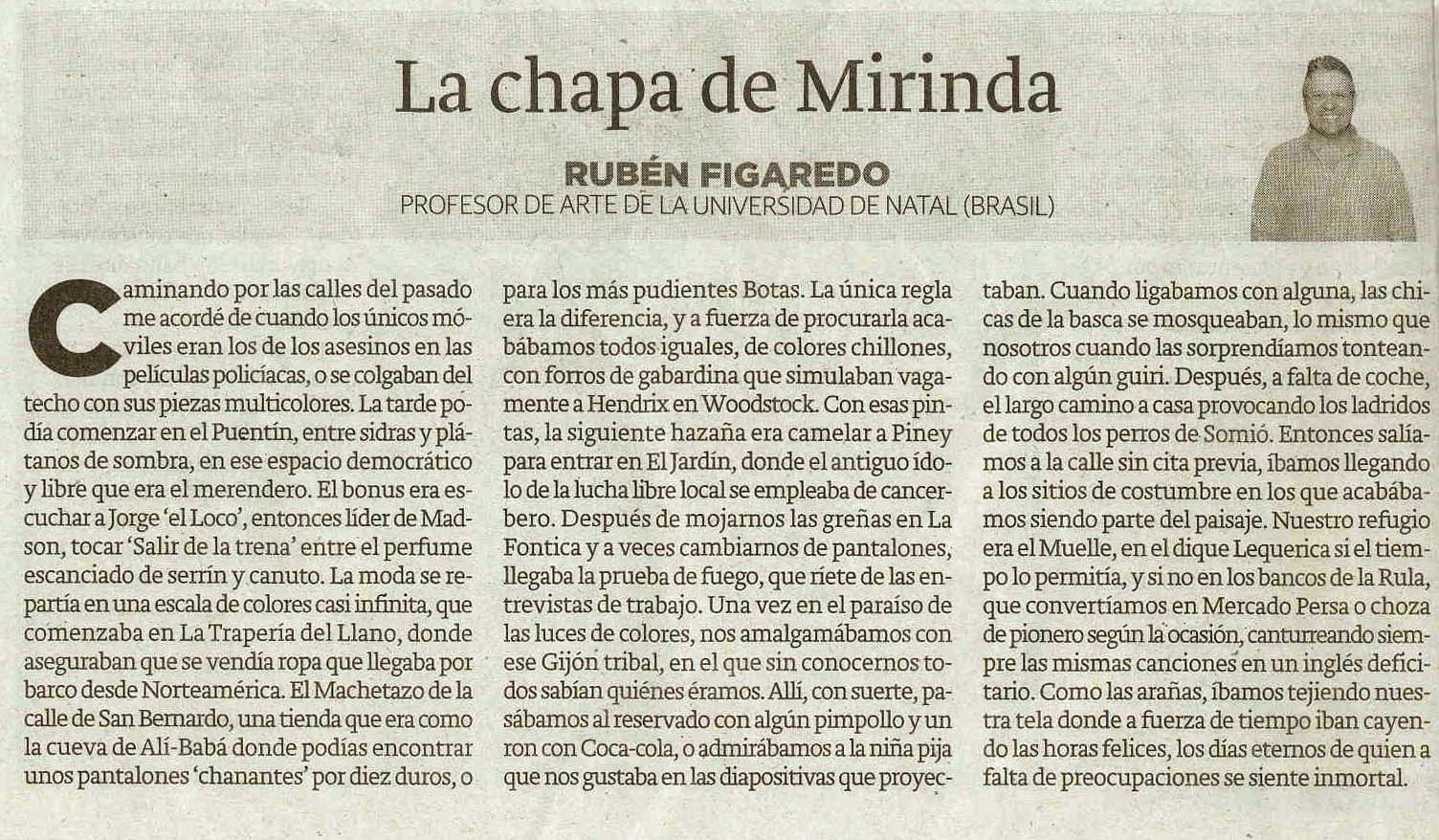 Chapa de Mirinda - originariamente publicado en El Comercio, el 17.12.12. (artículo escaneado de la versión imprenta en el periódico El Comercio.