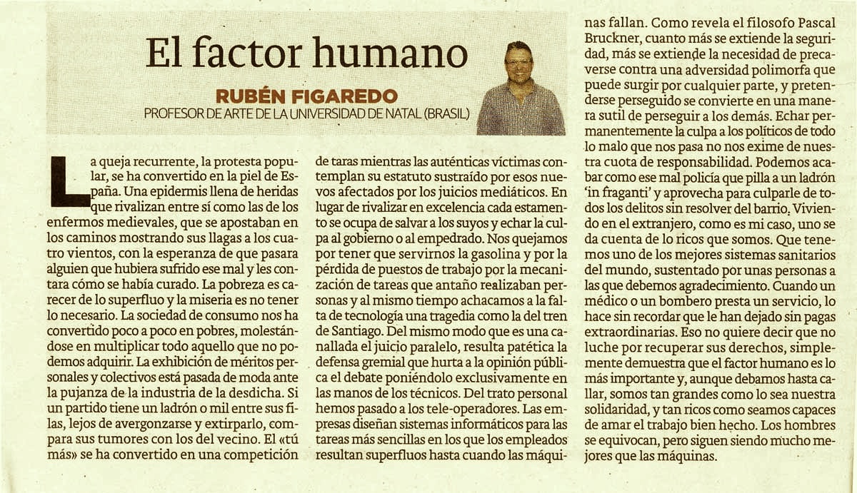 El factor humano - originariamente publicado en El Comercio, el 29.07.13. (Artículo escaneado de la versión imprenta en el periódico El Comercio.