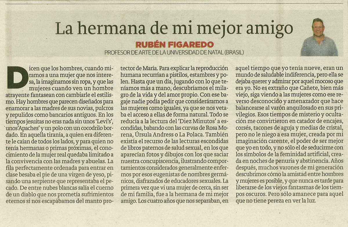 La hermana de mi mejor amigo - originariamente publicado en El Comercio, el 26.05.14. (Artículo escaneado de la versión imprenta en el periódico El Comercio.