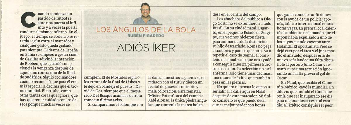 Adiós Íker - originariamente publicado en El Comercio, el 15.06.14. (Artículo escaneado de la versión imprenta en el periódico El Comercio.