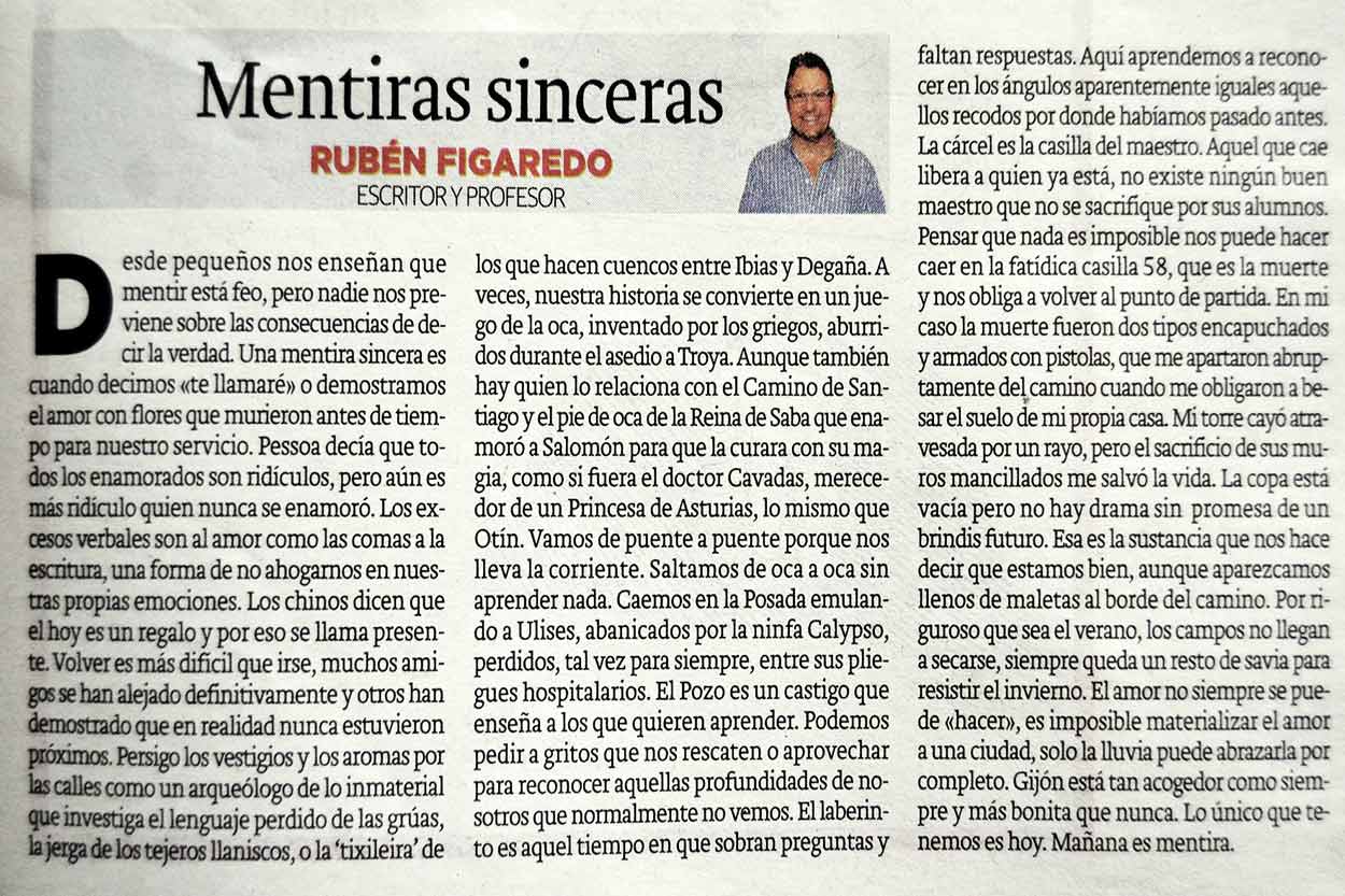 Mentiras sinceras - originariamente publicado en El Comercio, el 29.08.2016. (Artículo escaneado de la versión imprenta en el periódico El Comercio.
