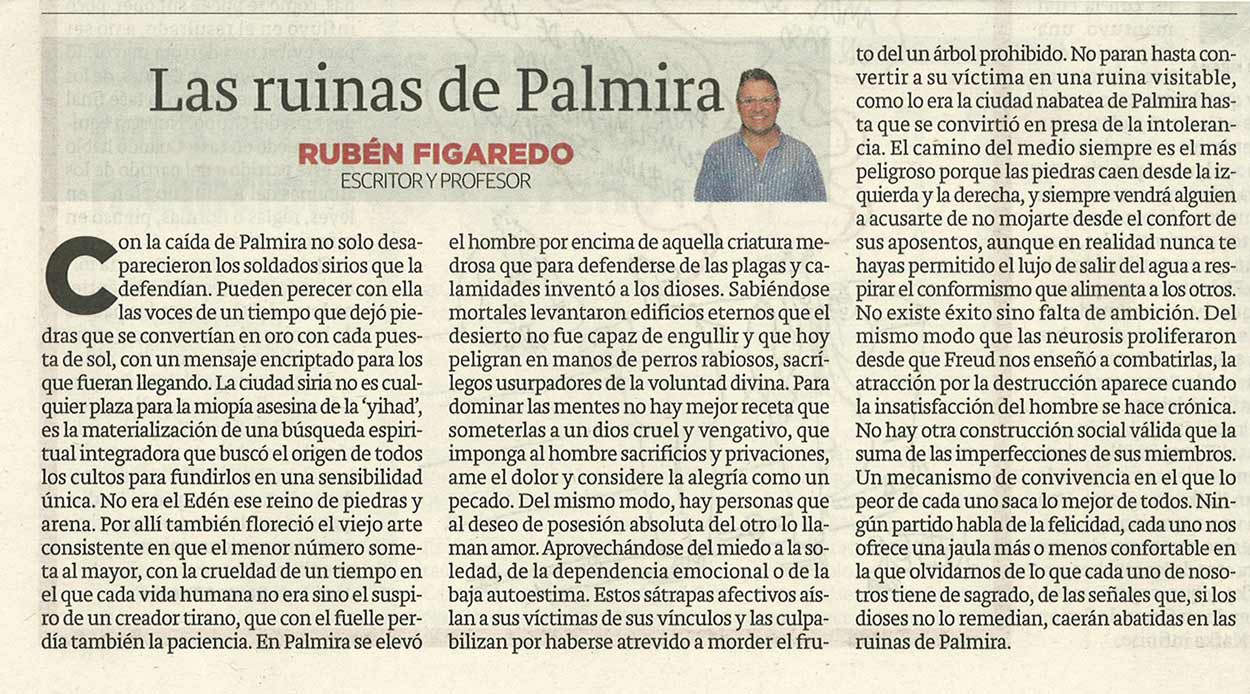 Las ruinas de Palmira; - originariamente publicado en El Comercio, el 25.05.15. (Artículo escaneado de la versión imprenta en el periódico El Comercio.