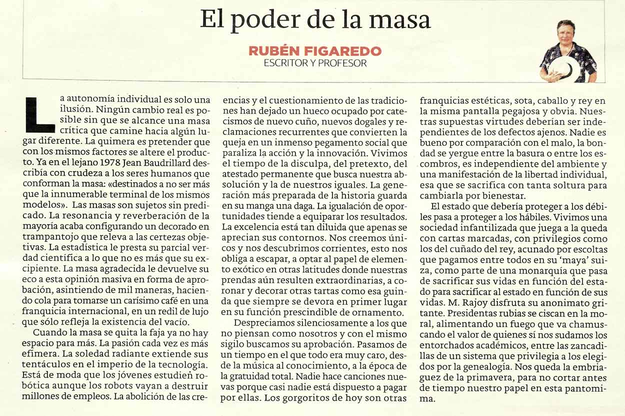 >El poder de la masa - originariamente publicado en El Comercio, el 02.04.18. (Artículo escaneado de la versión imprenta en el periódico El Comercio.
