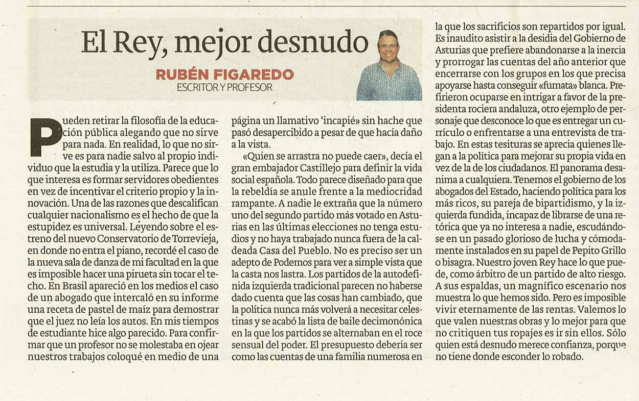 El rey, mejor desnudo; - originariamente publicado en El Comercio, el 21.12.15. (Artículo escaneado de la versión imprenta en el periódico El Comercio.