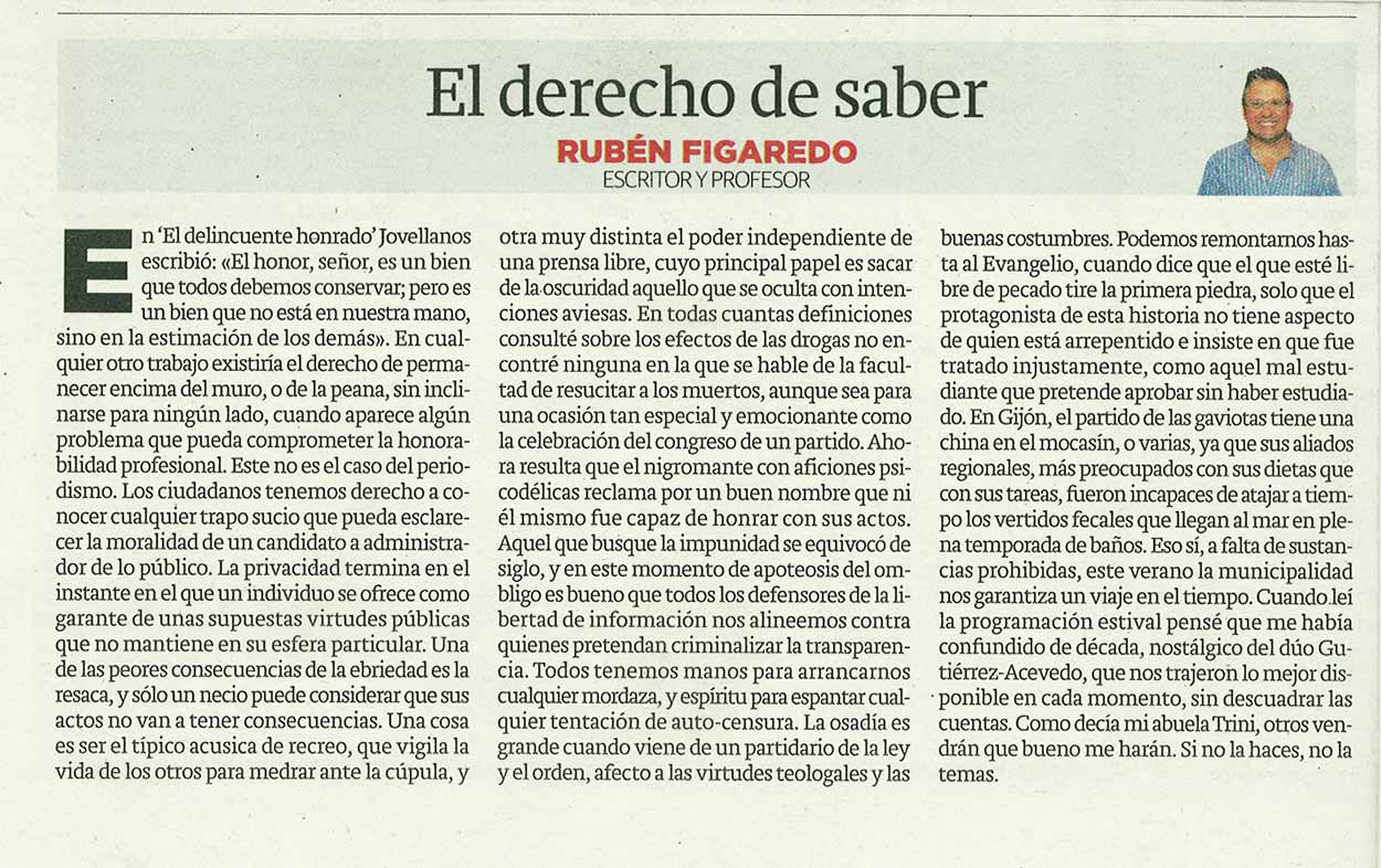 El derecho de sabe - originariamente publicado en El Comercio, el 06.06.2016. (Artículo escaneado de la versión imprenta en el periódico El Comercio.