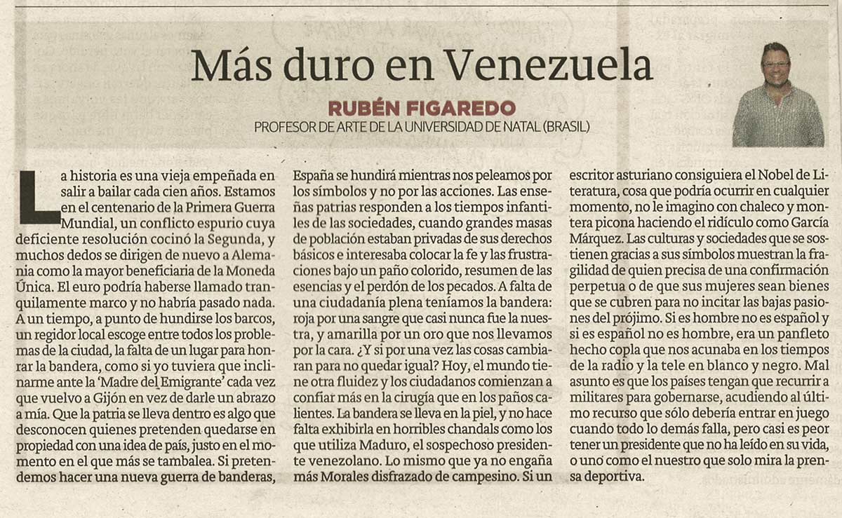 Más duro en Venezuela - originariamente publicado en El Comercio, el 17.02.14. (Artículo escaneado de la versión imprenta en el periódico El Comercio.