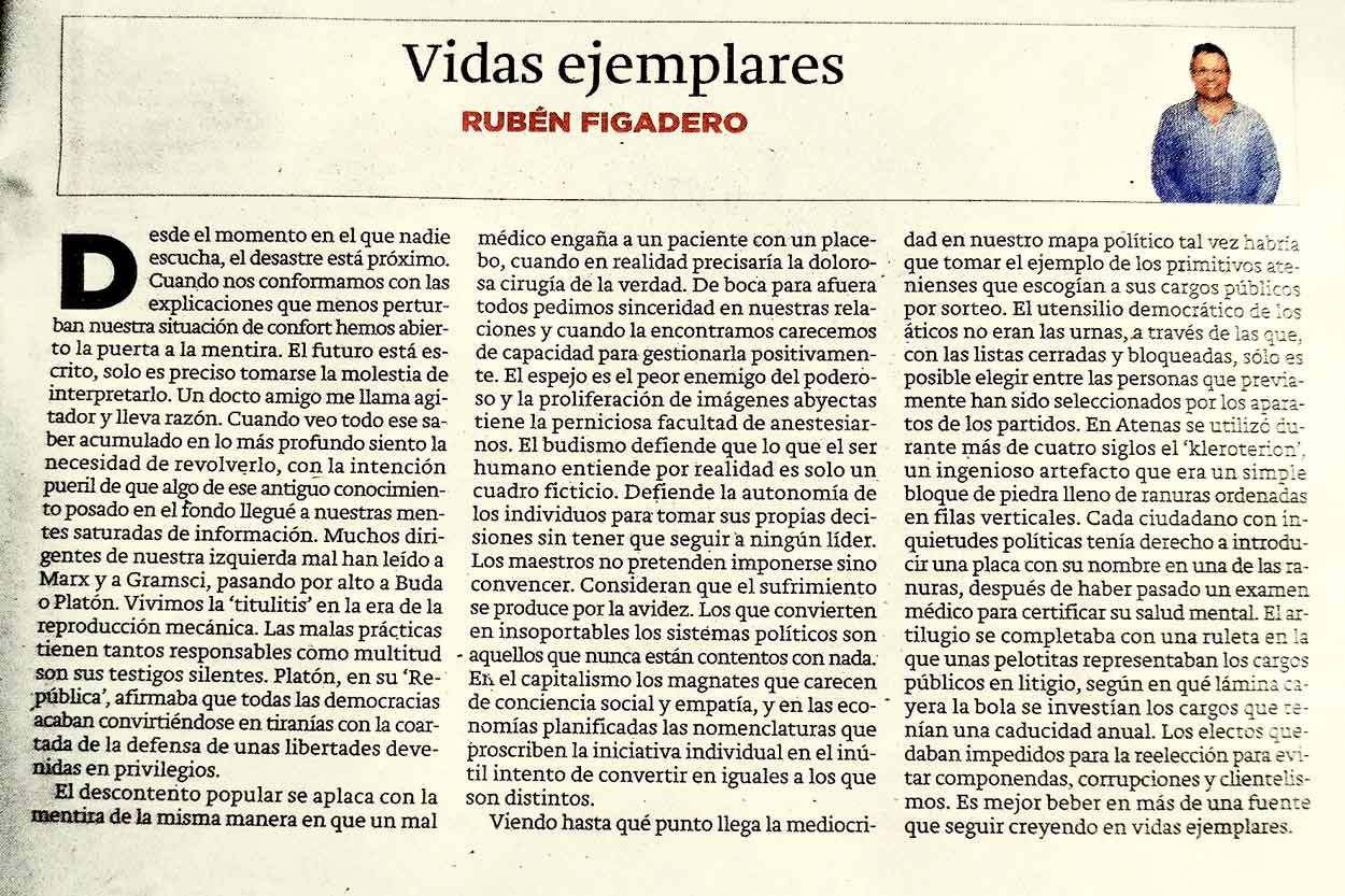 >Vidas ejemplares - originariamente publicado en El Comercio, el 16.04.18. (Artículo escaneado de la versión imprenta en el periódico El Comercio.